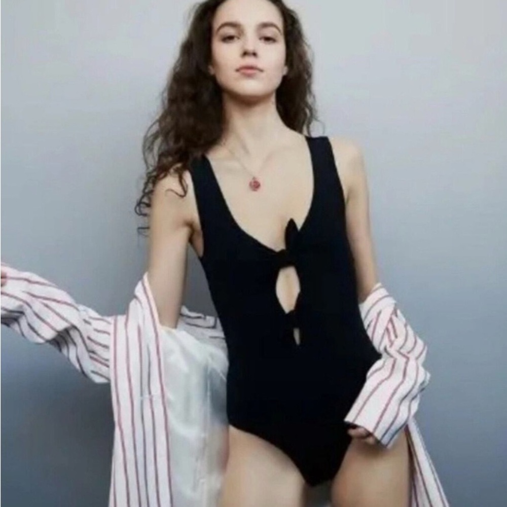 Maje Tiphaine Black Cut-Out Swimsuit